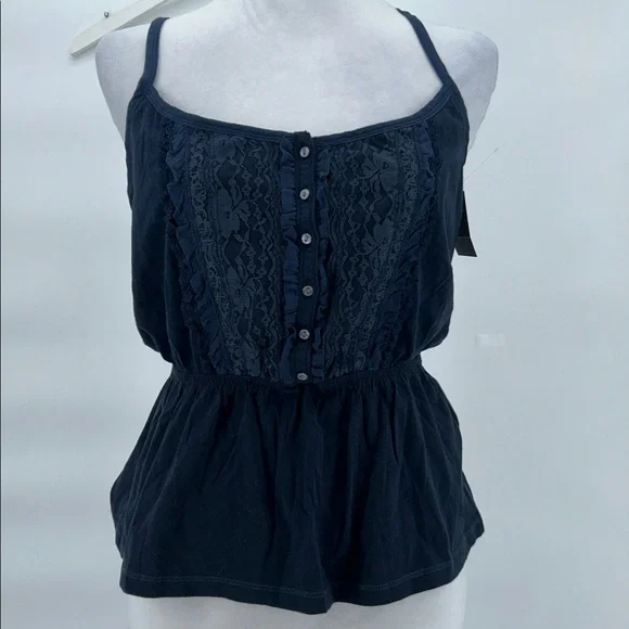 Abercrombie & Fitch Lace Front Cami Tank Navy Blue Size L - Picture 1 of 9